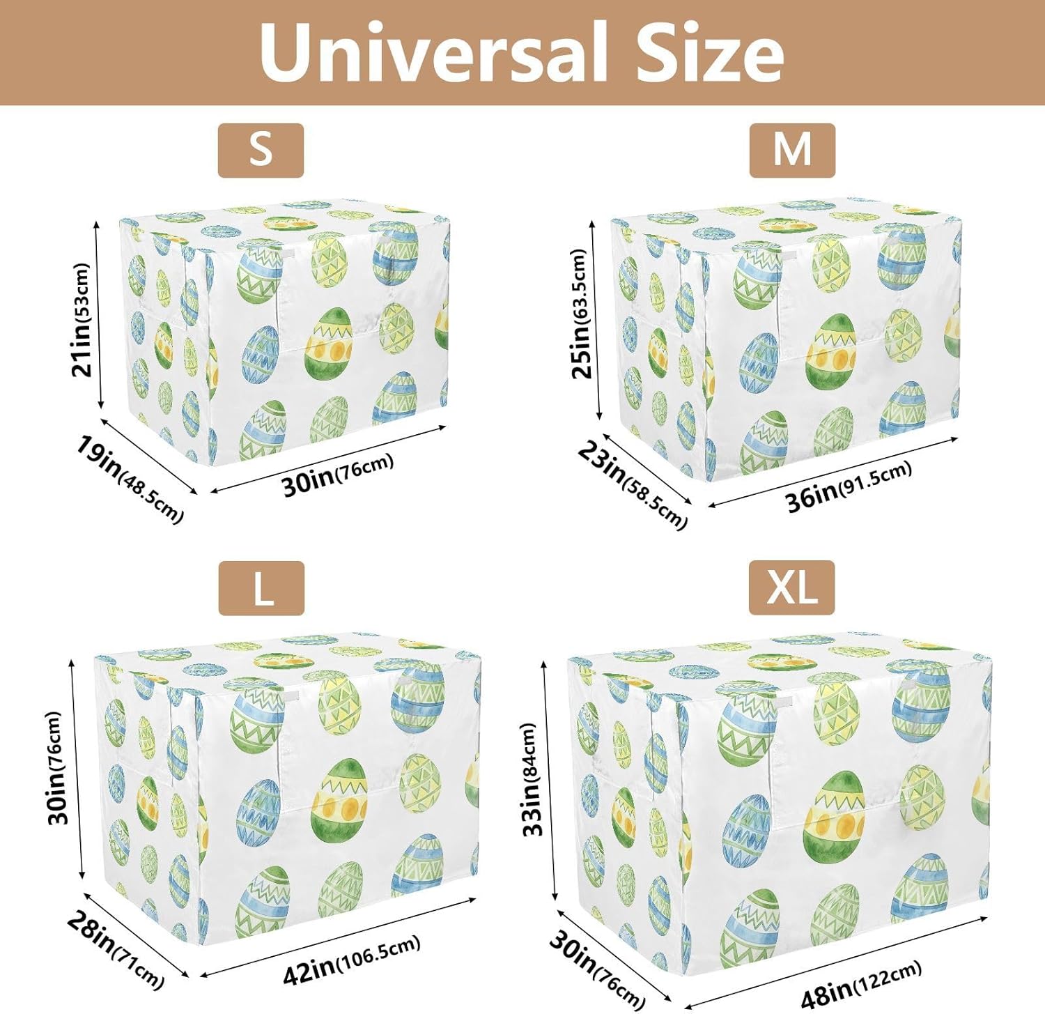 Blue Green Easter Eggs White Dog Crate Covers UV-Resistant, S-XL Washable Crate Cover for Pet Owners, X-Large