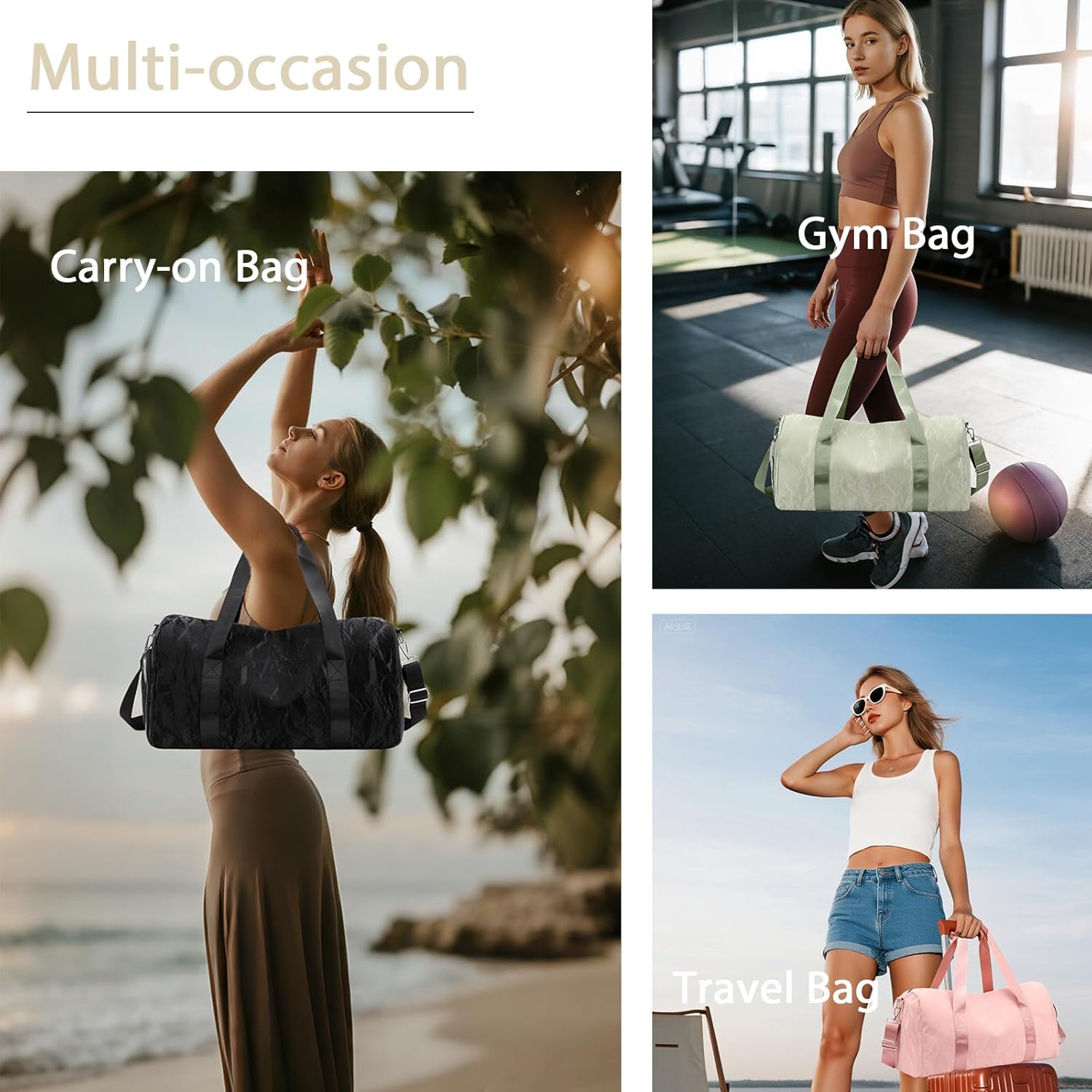 Sports Gym Bag with Shoes Compartment, Travel Duffle Bag for Women Men Carry On Weekender Bag with Dry Wet Separated Pocket Overnight Tote Personal Item Bag for Travel Yoga Dance - Image 2