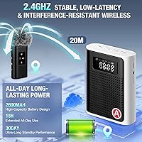 Vista 7 de Voice Amplifier for Teachers Wireless Microphone Zero Whistling Low Latency Portable PA System with LED Display Screen Mini Clip on Mic Speaker for
