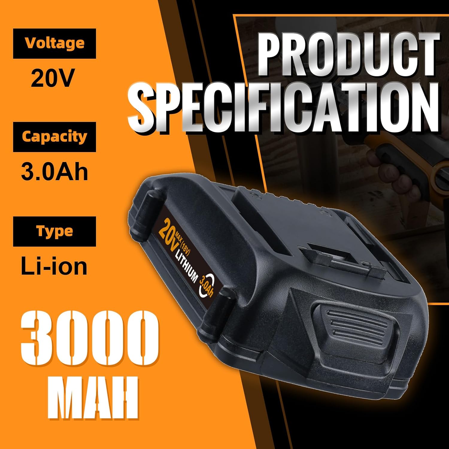 2 Packs WA3520 20V 3.0Ah Replacement for Worx 20V Battery Compatible with Worx Batteries 20V WA3525 WA3577 WA3578 WG151S WG155S WG251S Tools