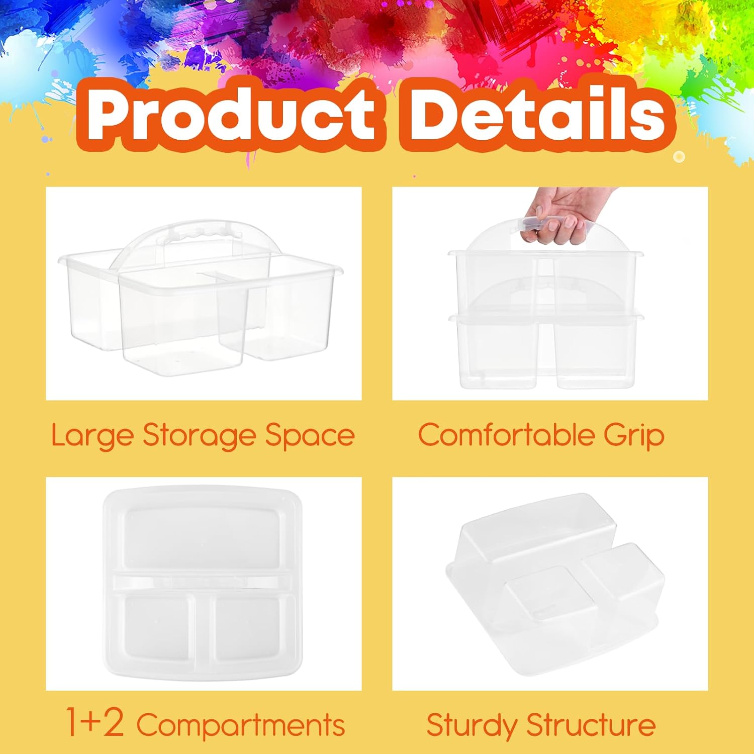 ALINK Plastic Classroom Caddy Organizer with Handle, 6-Pack 3 Compartments Portable Plastic Storage Caddy for Classroom Organization, Table, Desk, Office, Craft Art, Teacher Supply - Clear image 3 of 9 B0FCLZG8BQ