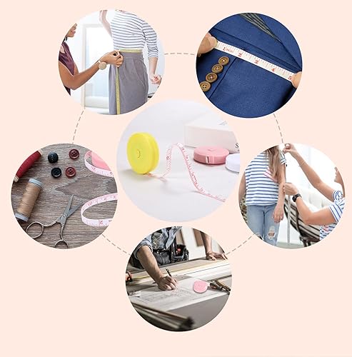 Miniatura 4 de Cinta métrica, paquete de 6 cintas métricas para medidas corporales retráctiles, 60 pulgadas 4.9 ft, pequeño botón pulsador de doble cara cinta