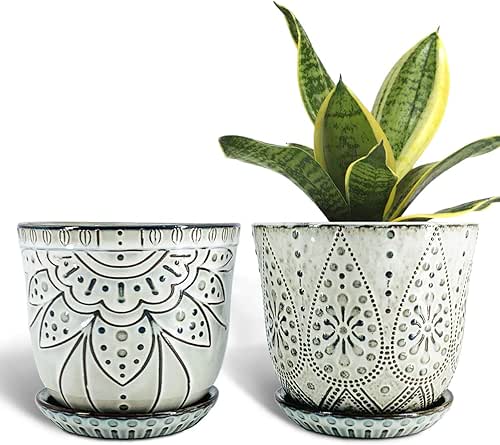 Gepege 6 Inch Beaded Ceramic Planter Set of 2 with