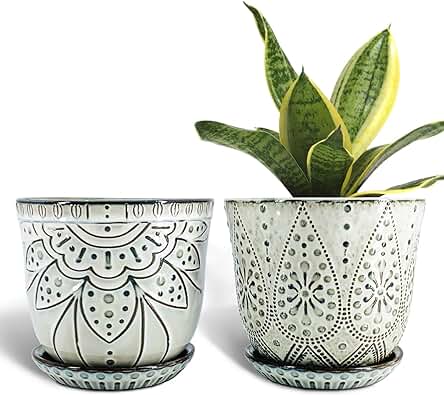 Gepege 6 Inch Beaded Ceramic Planter Set of...