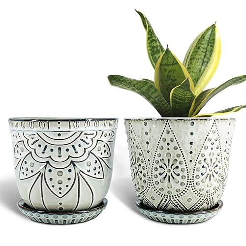 Gepege 6 Inch Beaded Ceramic Planter Set of 2 with