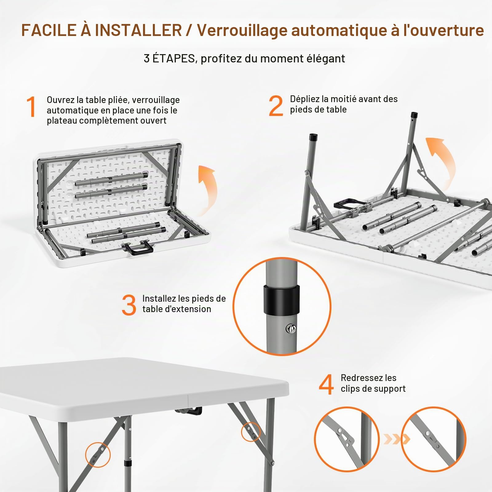 Bonnlo Table de Camping Pliante avec Poignée,Table de Jardin Carrée en Plastique, Extérieure et Intérieure 86 * 86 * 74 cm pour Pique-Nique Jardin Blacon Cuisine Brocante (Blanc)