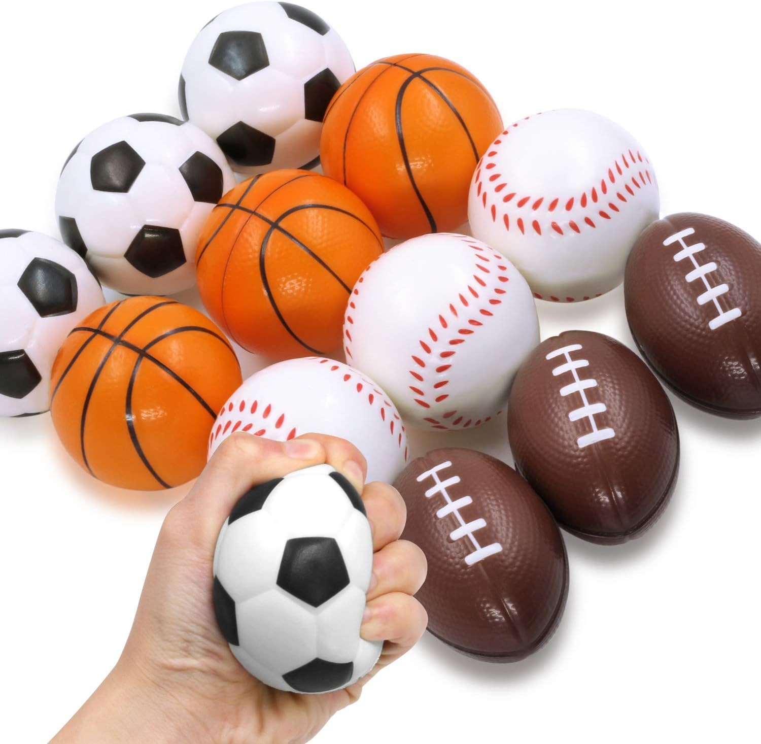 Novelty Place Squeeze Balls Stress Balls - Anti-Stress Baseball, Basketball, Soccer, Football for Tension Relief - Relaxation Gadgets, Fidget Toys, Party Favors, Carnival Prizes(12 Pack & 4 Ballgames)