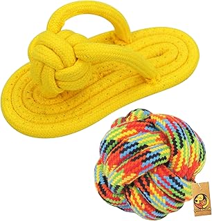 Foodie Puppies Interactive Durable Cotton Rope Toys for Dog Chew Teething Training Playing Combo Toys for Puppies (Cotton Ball + Slipper Rope) (Color May Vary)