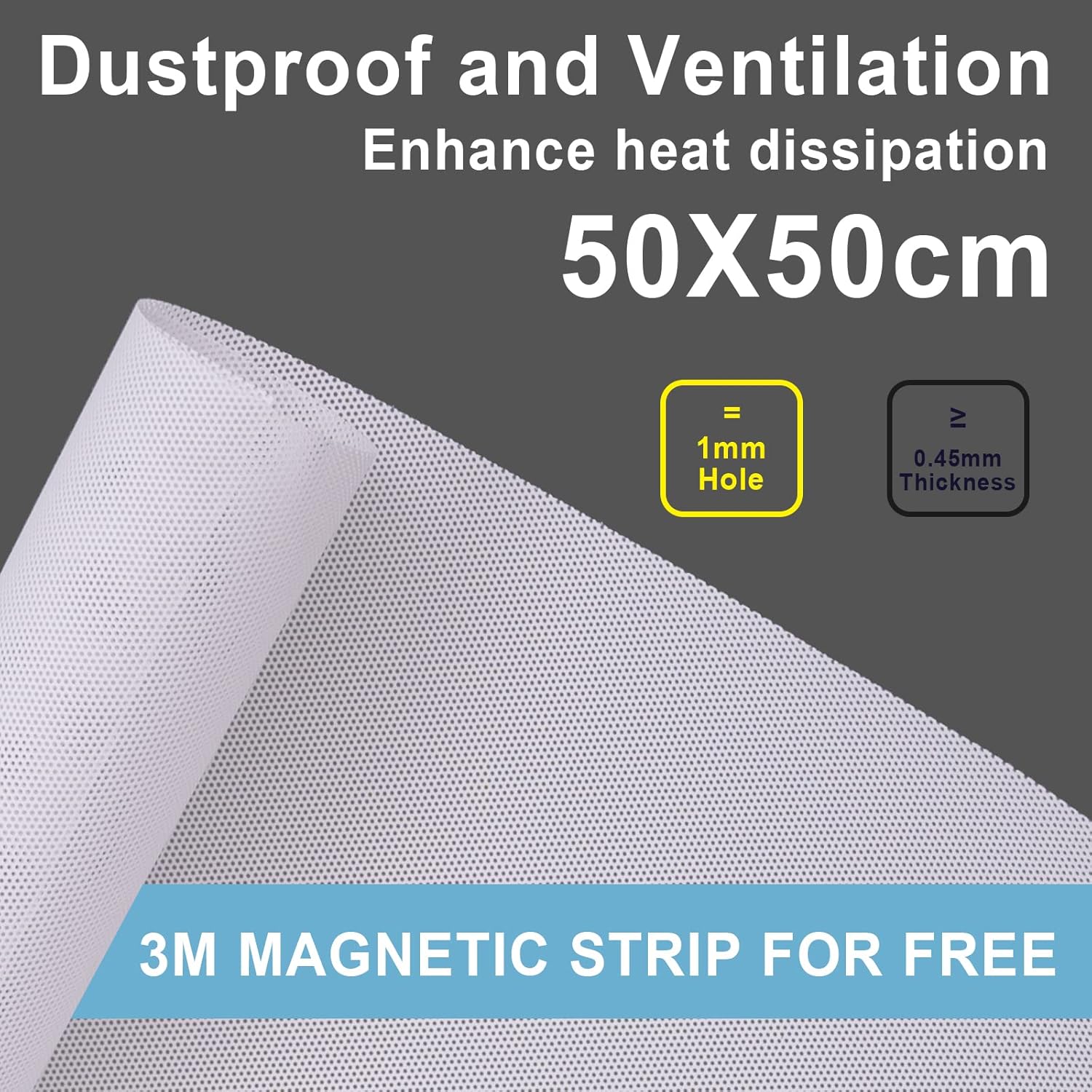 Fan Dust Mesh Filter Magnetic Frame PVC Computer PC Case Fan Dust Proof Filter Cover Grills (500 * 500MM 1PACK White)