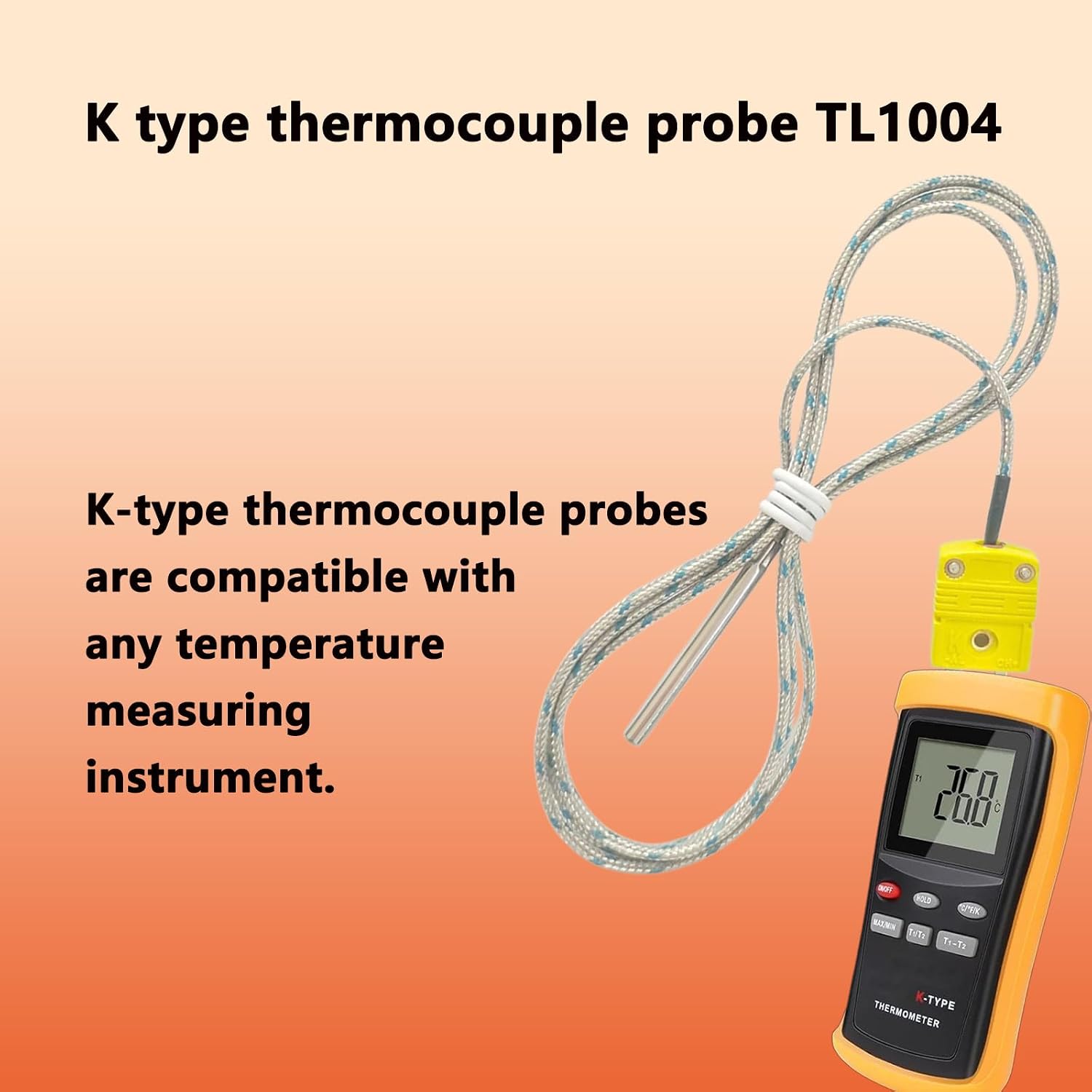 K Type thermocouple Probe TL1004 Suitable for K-Type Probe thermocouple sensors and thermometers Metal Probe Temperature Range 0 to 935℉ (2 pcs)