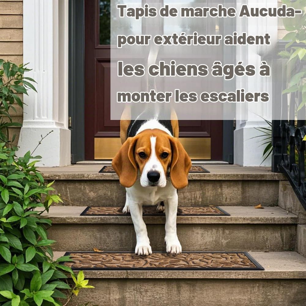 Aucuda Lot de 6 tapis d'escalier d'extérieur en caoutchouc - 76 x 22 cm - Résistants aux intempéries et antidérapants - Isolation thermique - Pour l'extérieur - Tapis d'escalier antidérapants - Jaune