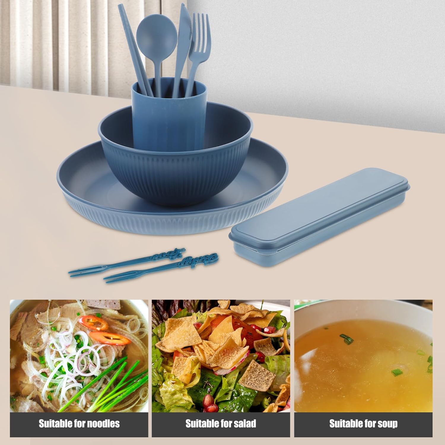 MAGICLULU 40-Piece Wheat Straw Cutlery Set with Plates Bowls Forks Spoons and Chopsticks for Camping and Travel Reusable and Utensils with Case