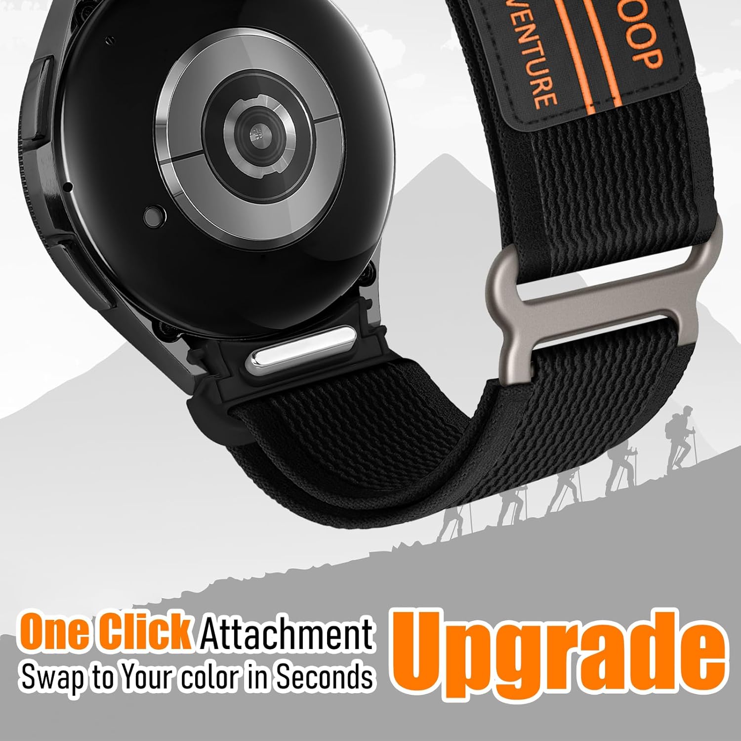 One Click Nylon Band Compatible with Samsung Galaxy Watch 7/6/5/4/FE 44mm 40mm/6 Classic 47mm 43mm/4 Classic 46mm 42mm/5 Pro 45mm,Rugged Fabric Nylon Loop with Stars-Stripes Flag Sport Strap Men Women - Image 3