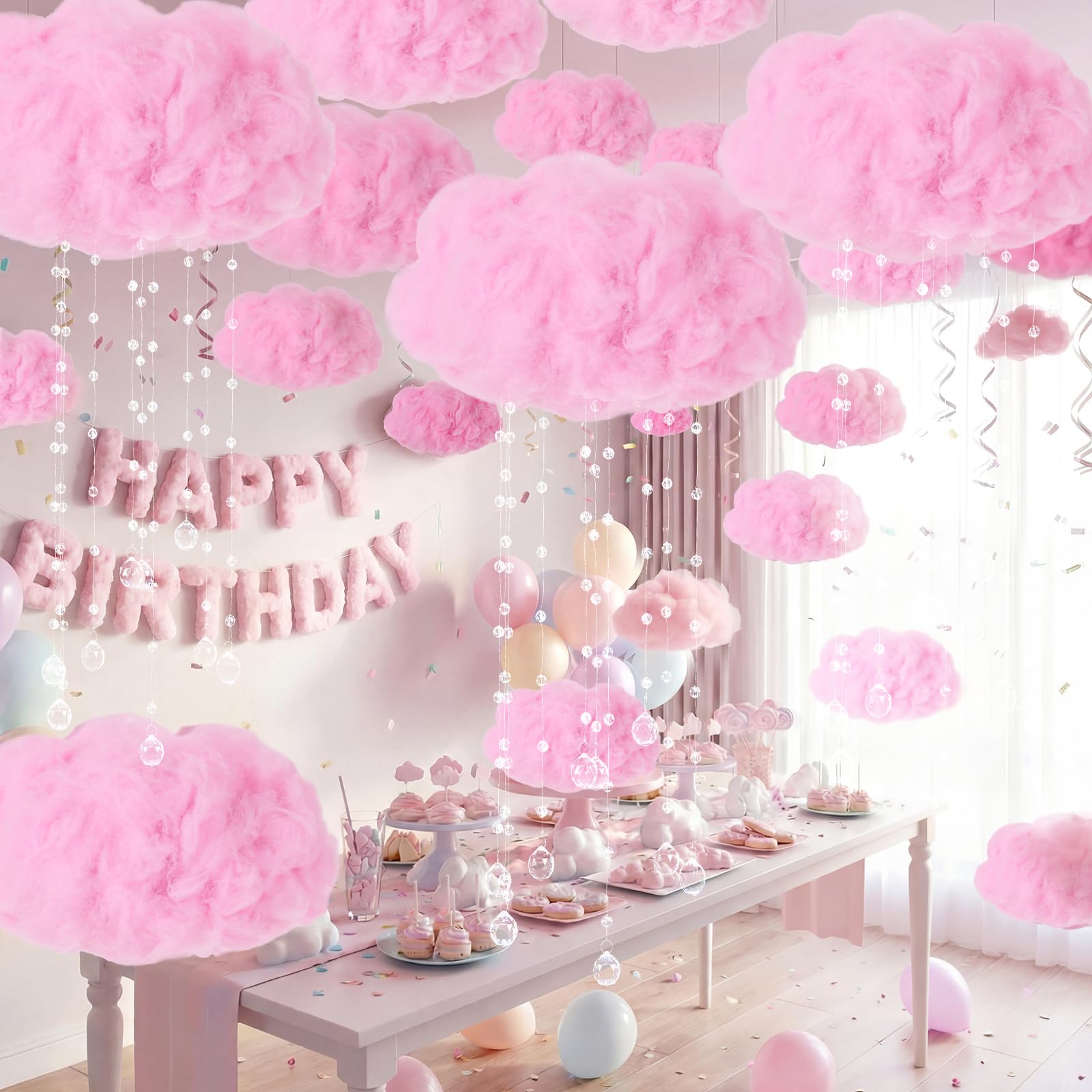 Marsui Künstliche Wolkenrequisiten, LED-Lichterkette, zum Aufhängen, 3D-Baumwolle, Wolke, Klassenzimmer, Schule, Dekoration, Regentropfen für Zimmer, Decke, Babyparty, Party, Hochzeit, Kinderzimmer