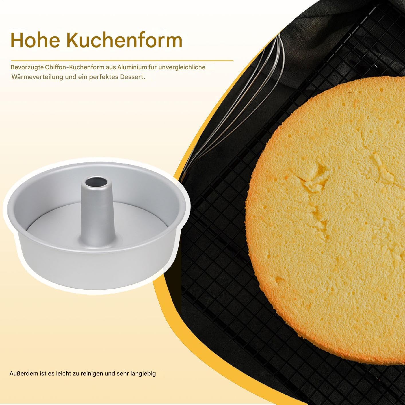 Generisch Oven Safe Chiffon Pan - Nonstick Angel Food Pan, Removable Base Cake Pans, Non-Stick Coating | Chiffon Cake Pans For Cakes | Regular Baking Essential Bakeware For Home Chefs