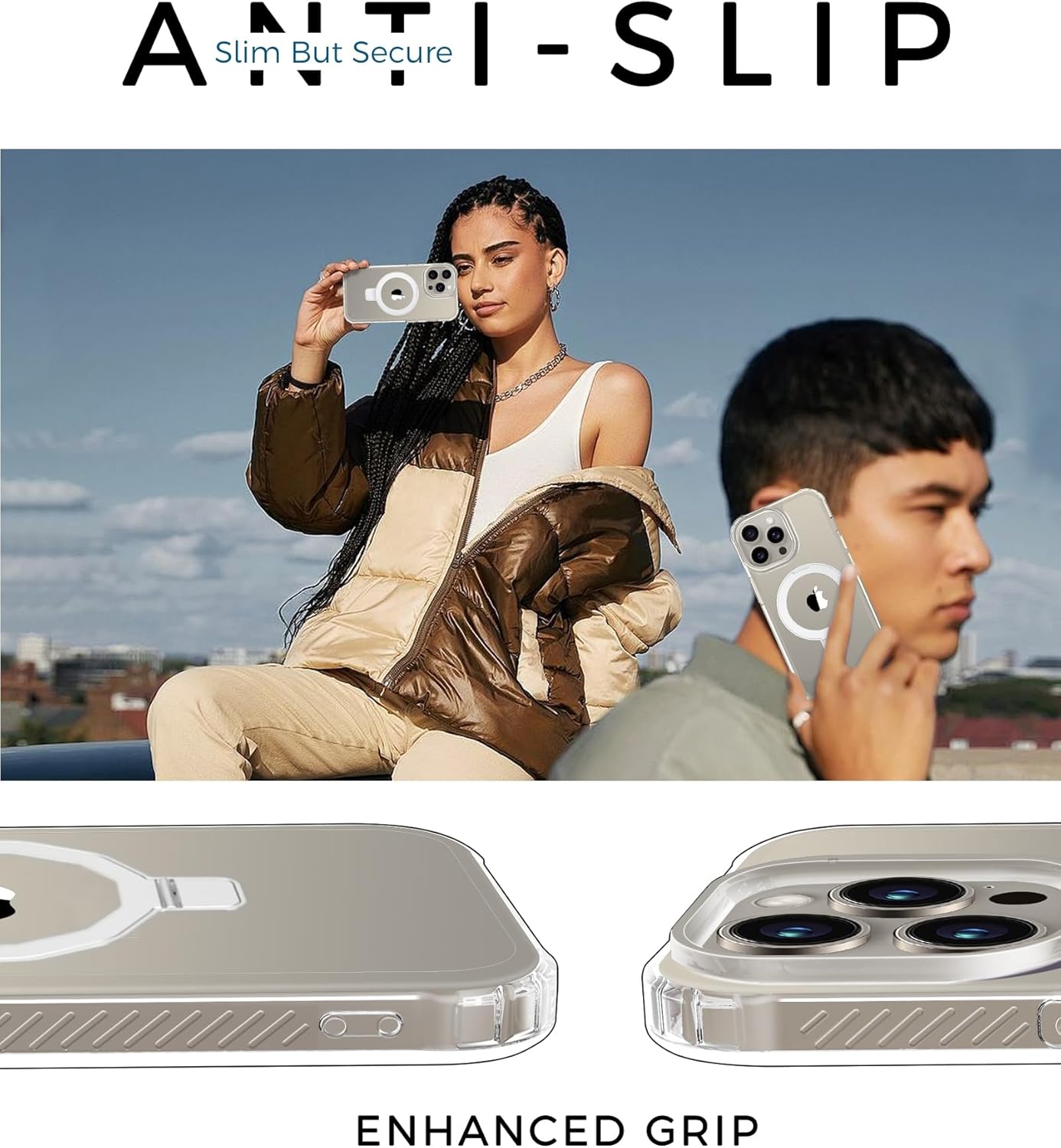 for iPhone 15 Pro Max Case, with Screen Protector + Camera Lens Protector, Built-in Seamless Stand, [Compatible with MagSafe] Protective Shockproof Phone Case, Cover iPhone 15 ProMax - Clear - Image 6