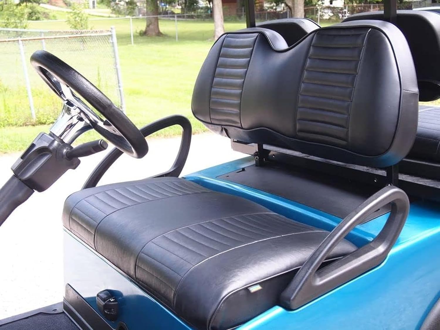 Huskey 4PCS Golf Cart Front/Rear Seat Covers for Club Car Precedent 2004-Up Gas and Electric Models Custom Fit Black Pleated Insert Panel and Black Piping, Marine Grade Vinyl, Staple On Design