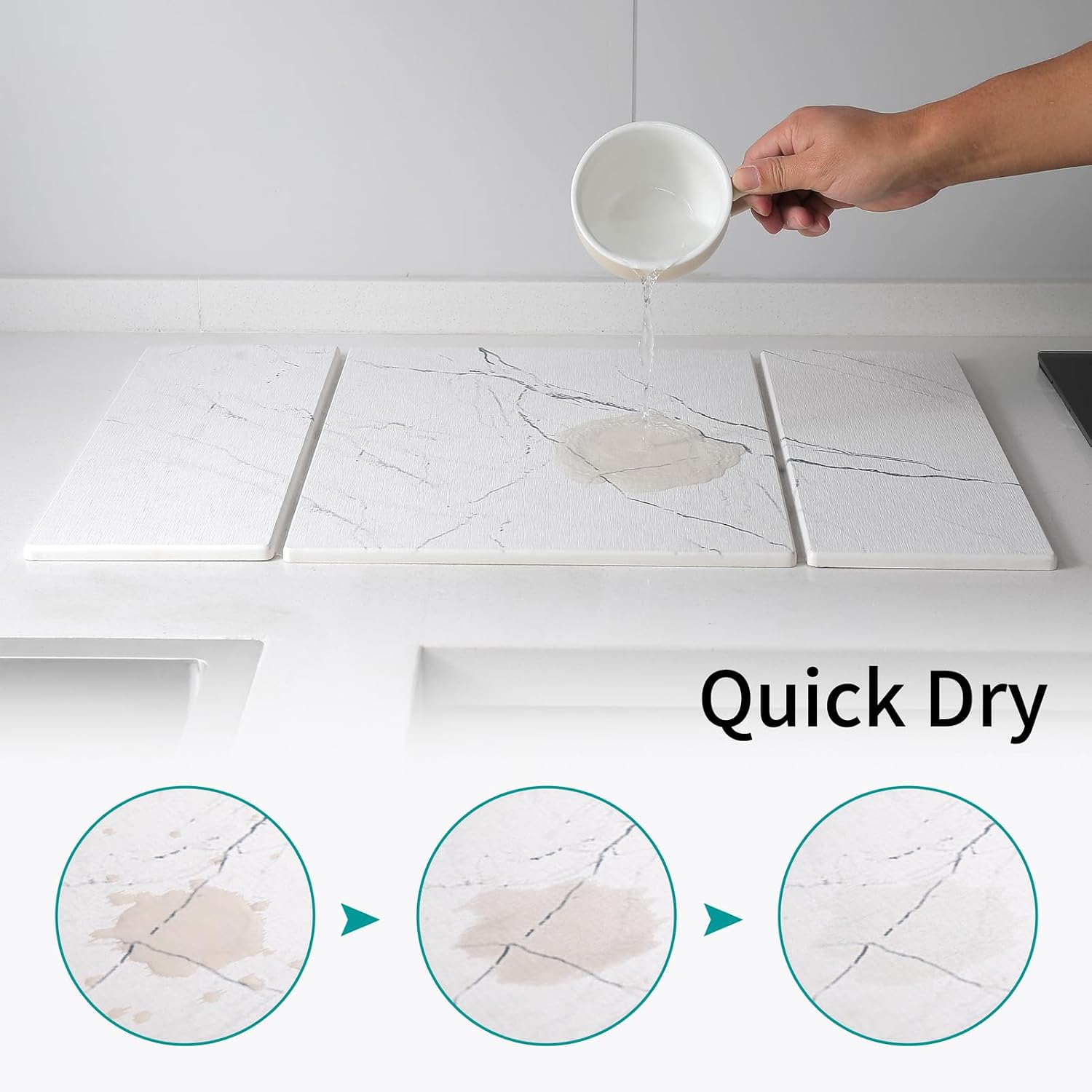 24" x 15"Diatomaceous Earth Drying Mat for Kitchen Counter,White