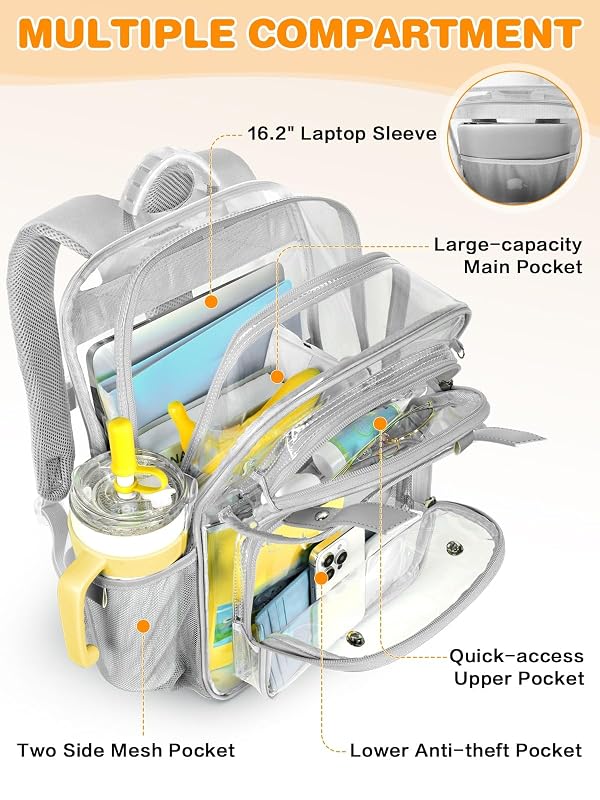 GEAMSAM Clear Backpack Heavy Duty Transparent Bookbag, PVC See Through Backpack with Comfort Shoulder Straps for College Work Travel by GEAMSAM - Used condition - Image 3