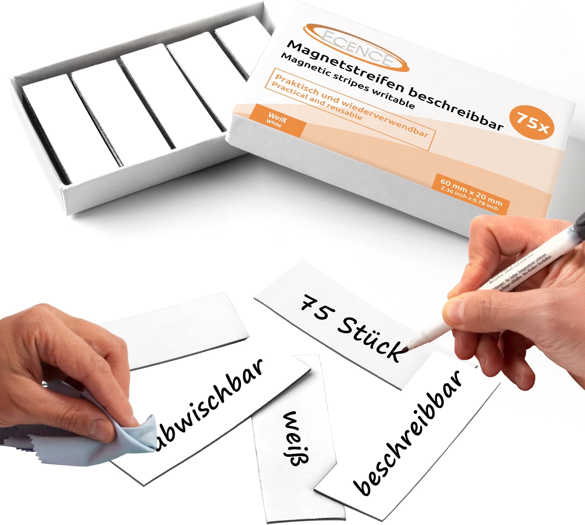 Magnetstreifen Etiketten 250 Stück - Weiß 83x19mm Beschreibbar Mit Stift