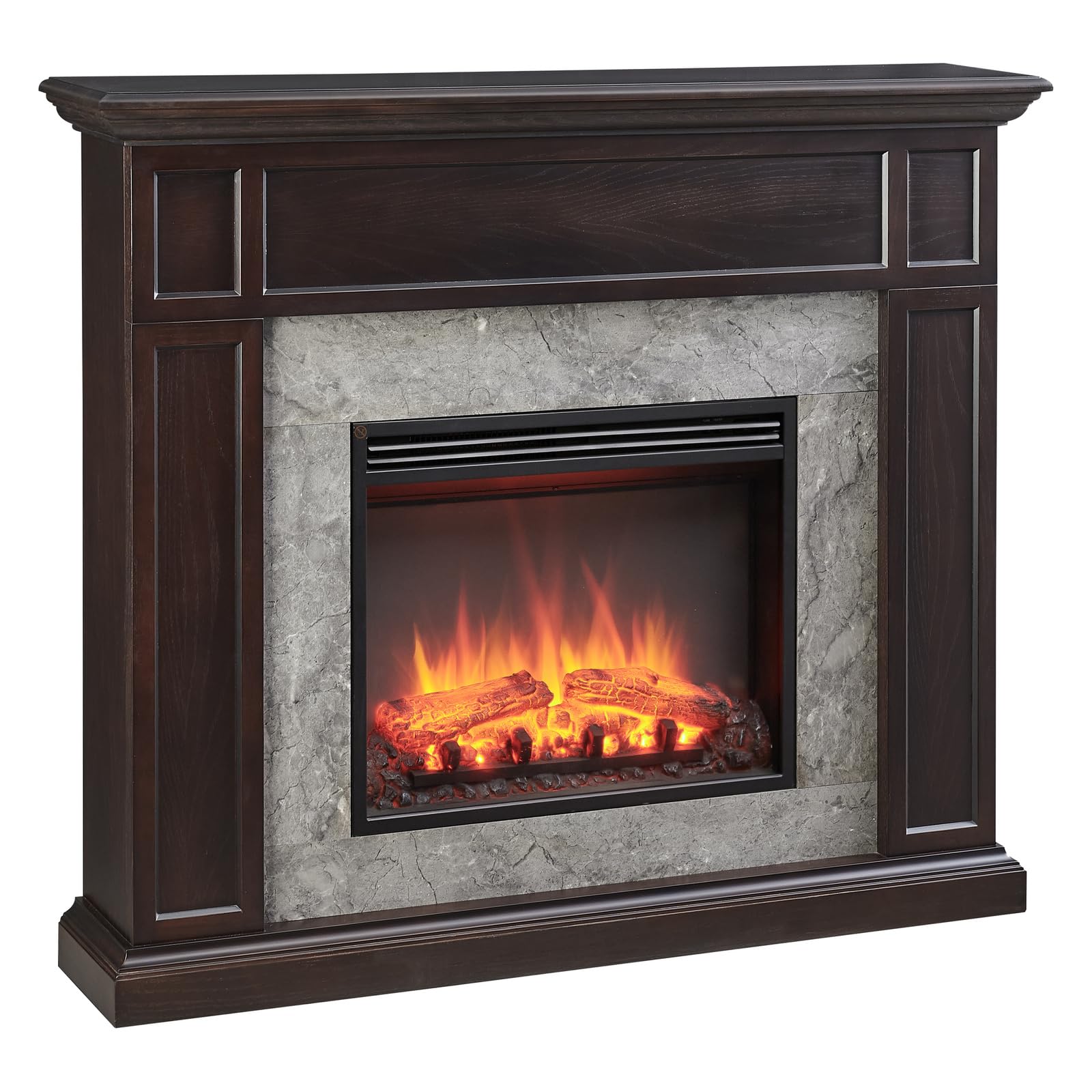 FLAMME 48 inch Electric Fire and Surround Suite, Beaumont Espresso Oak | 2kW Heater (1000W/2000W), 5 Brightness Levels, 13 Mood Lights, Remote Control, 7-Day Timer, Plug In, No Chimney Needed