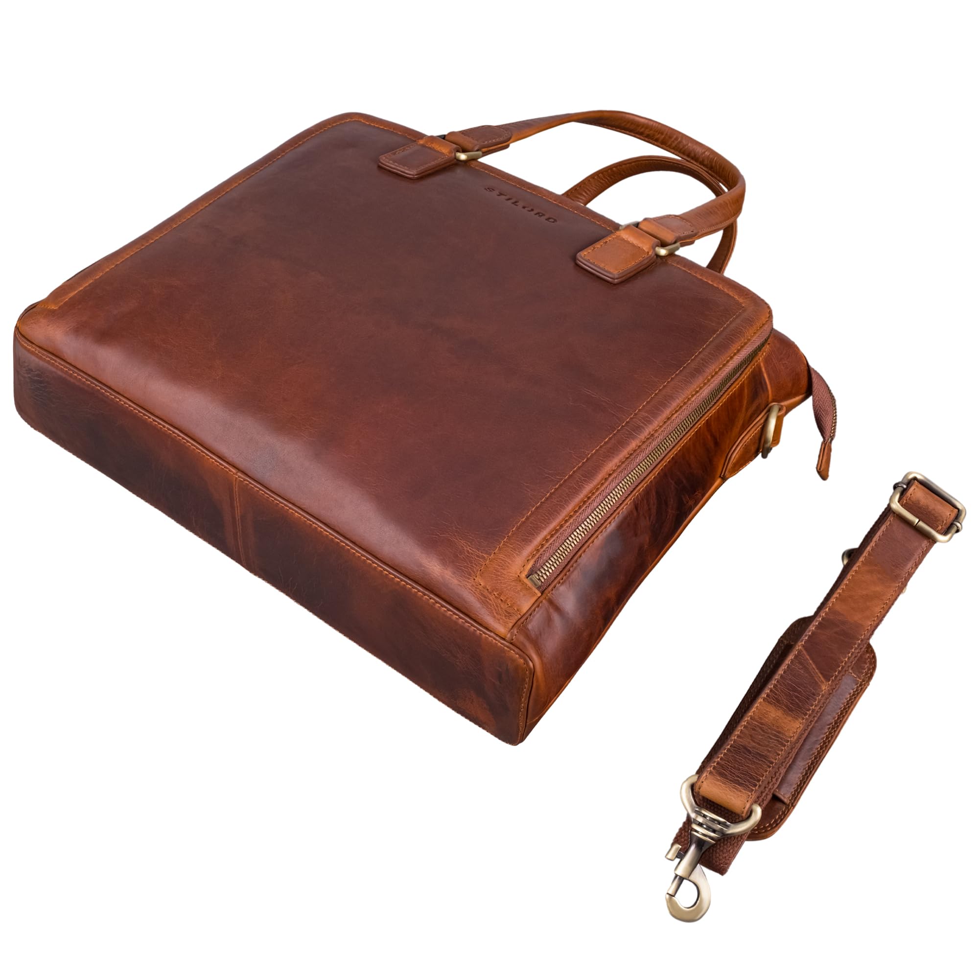 STILORD "Claire Bolso de Negocios Mujer Cuero Genuino 15 Pulgadas | Maletín | Bolsa para Portátil DIN A4 | Bolso de Hombro y de Mano para Oficina Color:kara - cognac