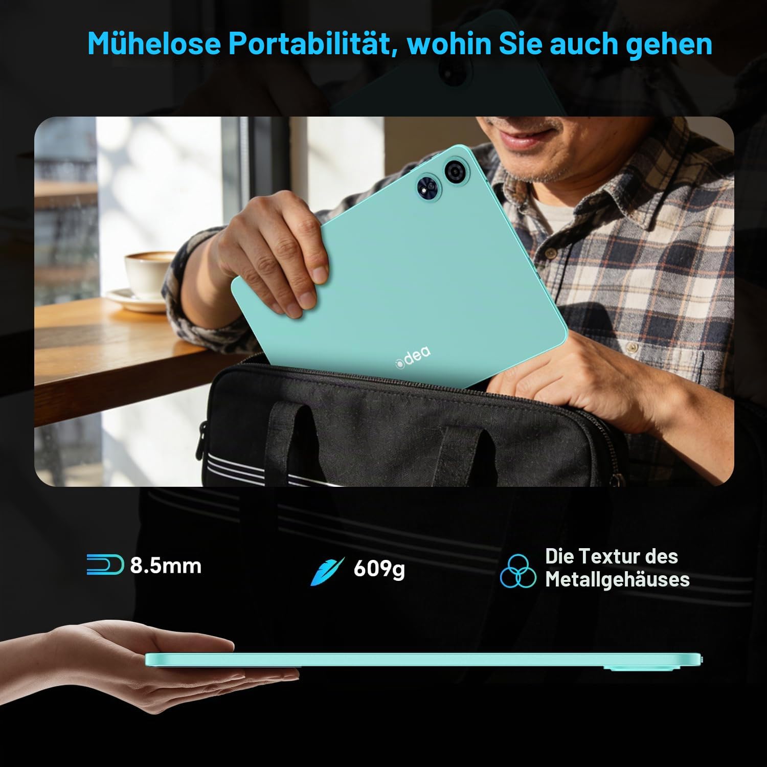 ODEA Tablet 12 Zoll 2K Display Android Tablets mit Stift und Hülle, 8000mAh Akku, 128GB ROM((bis 2TB TF), CPU T7200, Widevine L1, GPS, 5GHz WLAN, BT5.0, 13MP+8MP Tablet Unterstützung Gemini AI