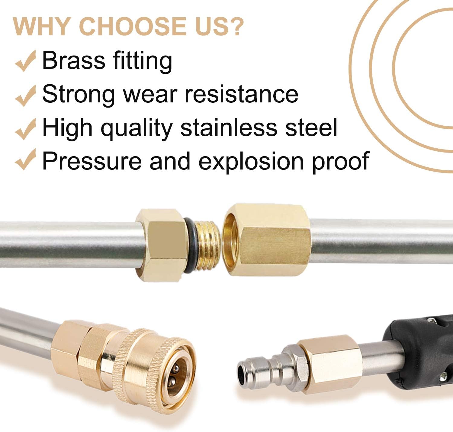 Yaegoo Pressure Washer Extension Wand Set, Replacable Upgraded Power Washer Lance with 6 Spray Nozzle Tips, 30°,90°,120° Curved Rod, 1/4’’Quick Connect, 10 Replacable Anti-Leaked Ring 4000 PSI
