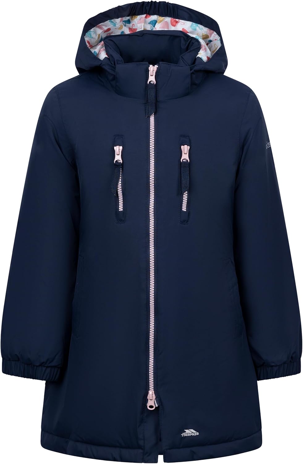 Trespass Girls Quilted Rain Jacket Marybank - Padded, Detachable Hood, 4 Pockets, Longer Length, Elastic Cuffed, Woven Shell