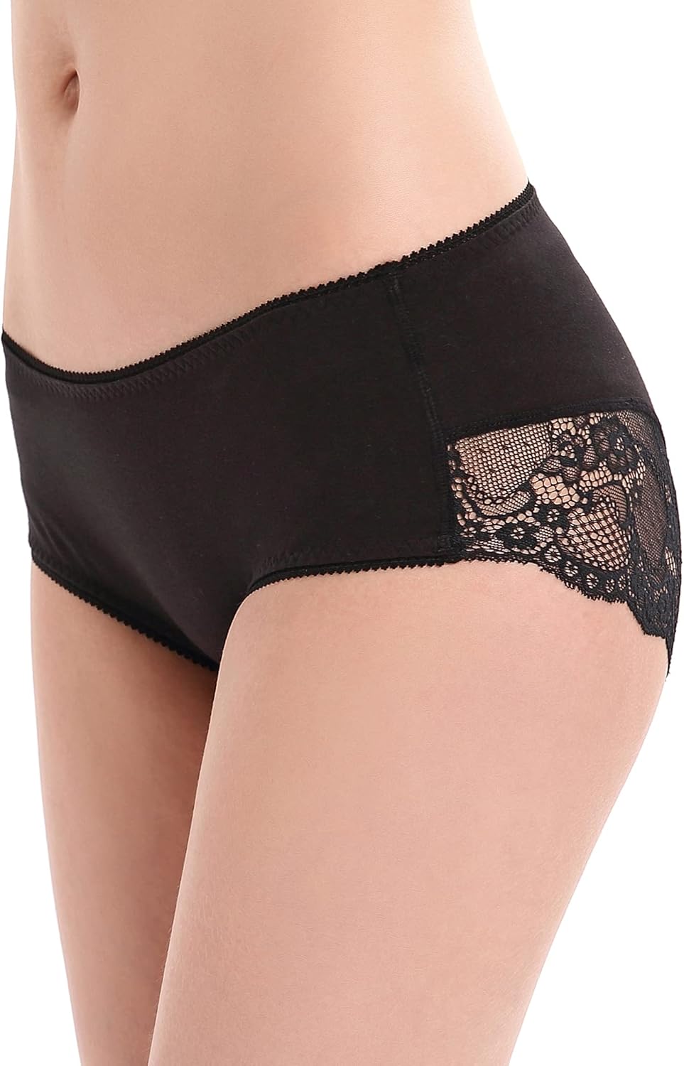 Women's 4 Pack Cotton Mid Rise Full Coverage Lace Hipster Brief Panty Underwear - Image 3