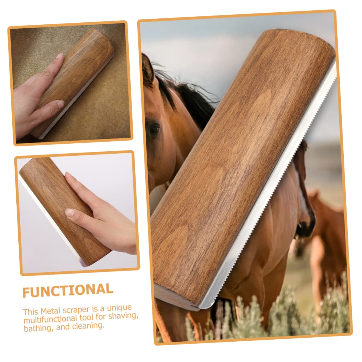 UPKOCH Cepillo y Raspador Cuidado de Caballos Dientes Metálicos y Mango de Madera 20 Cm para Aseo y Limpieza en Establo para Caballos y Ganado