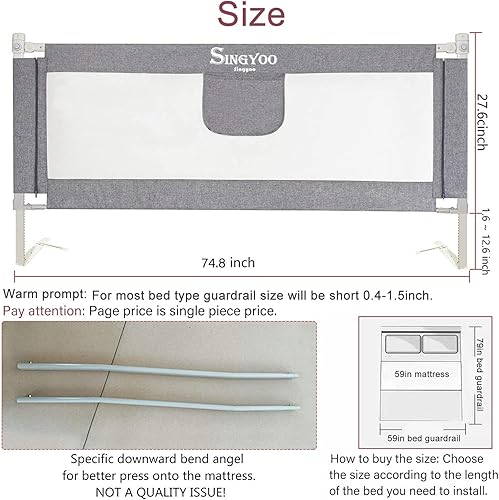 Miniatura 2 de SINGYOO - Barandillas de cama para niños pequeños, barandilla de cama extra larga mejorada para cama de bebé de tamaño matrimonial para niños, apta