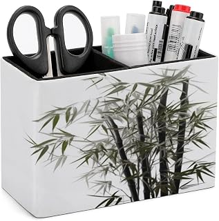 Rectangle Pen Holder Asian Desk Organizer Pencil Cup | PU Leather Desktop Caddy Container Case with 2 Slots, Stationery Pens Remotes Makeup Brushes Essentials Home Office Supply