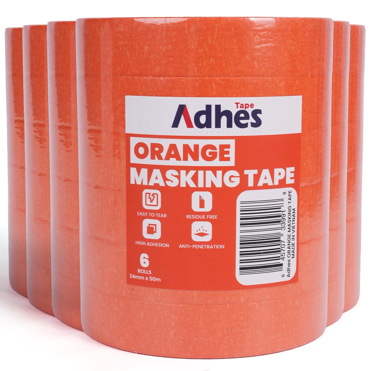 Adhes Orange Masking Tape 36 Rolls x 1‘’ x 55yds, Clean Removal Painter's Tape for Automotive, Home, Wall, and Trim Use