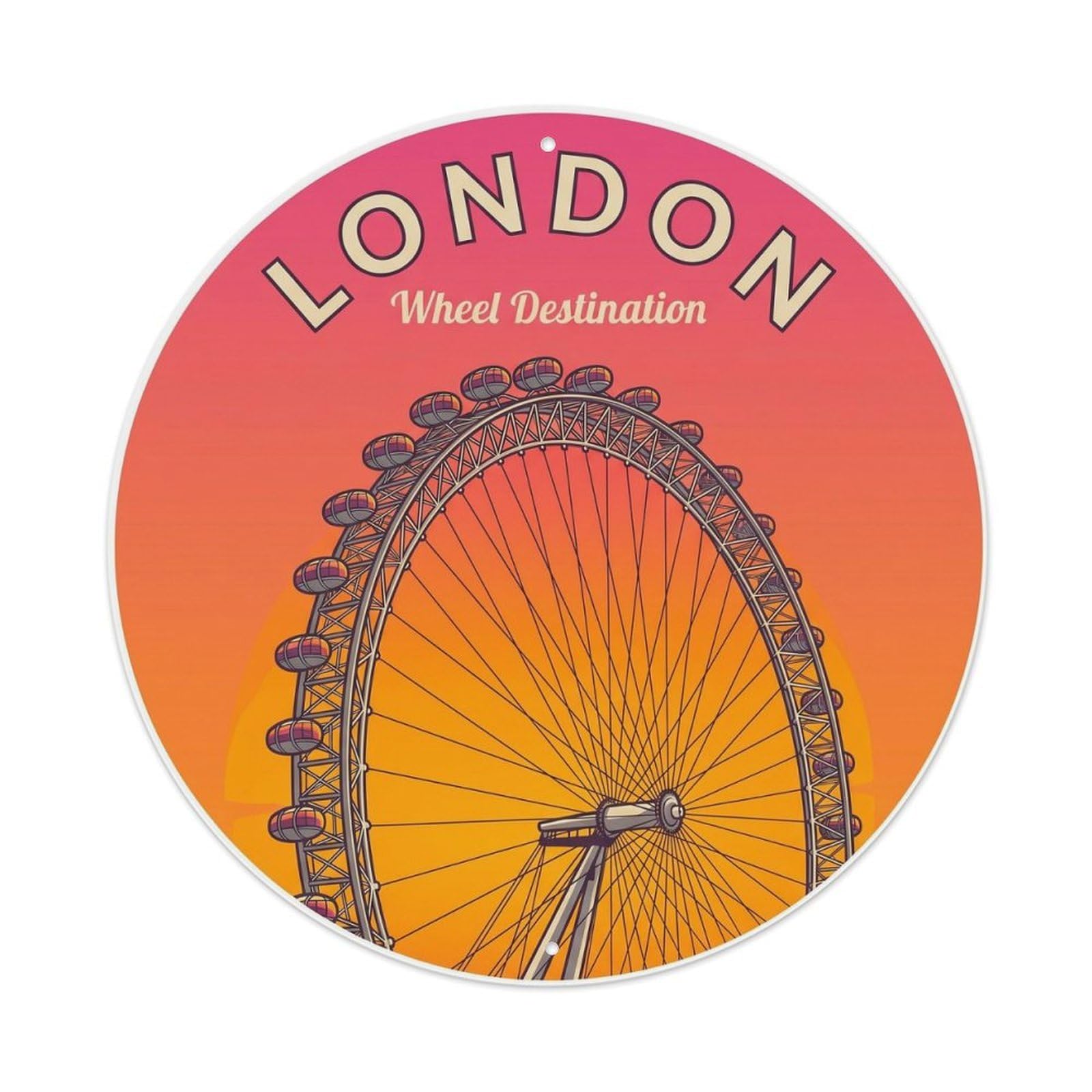 Fqcyn Style Vintage Travel London Wheel Destination Metal Tin Sign