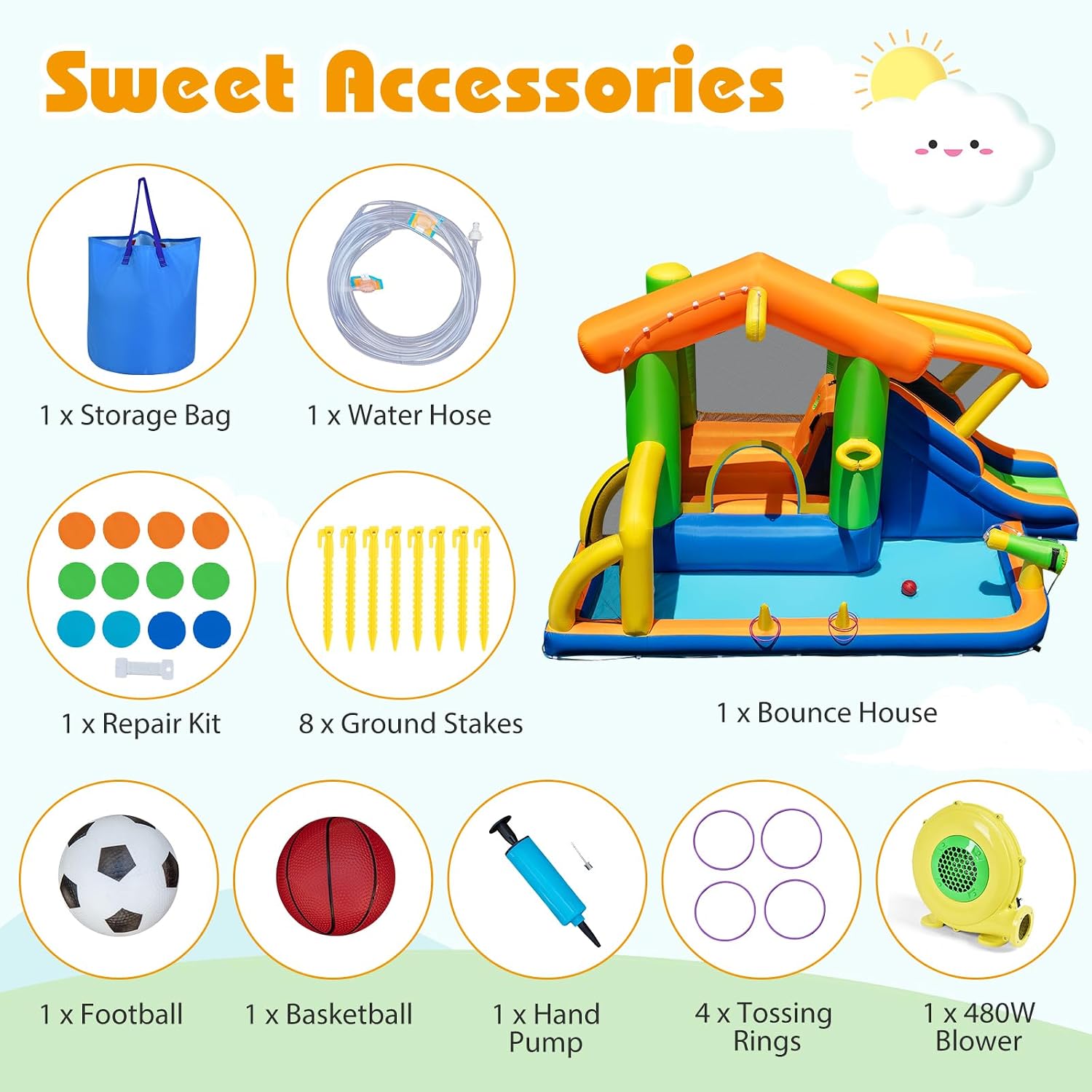 BOUNTECH Inflatable Water Slide Bounce House with Ball Pit & Splash Pool, 8-in-1 Playhouse Bouncy Jump Castle with Blower for Kids 3-12, Blow up Water Slides Inflatables for Kids Indoor Outdoor Gifts