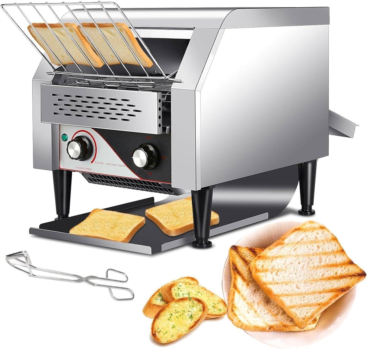 2200W Commercial Conveyor Toaster - 300PCS/Hour, Stainless Steel Restaurant Toasters with Adjustable Speed for Bread, Bagels & More