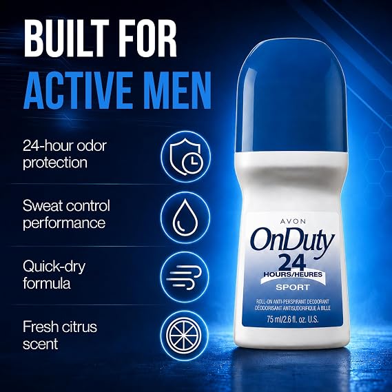 AVON On Duty Sport Roll-On Antiperspirant Deodorant - 2.6 oz - 6 pack