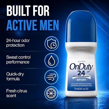 AVON On Duty Sport Roll-On Antiperspirant Deodorant - 2.6 oz - 6 pack