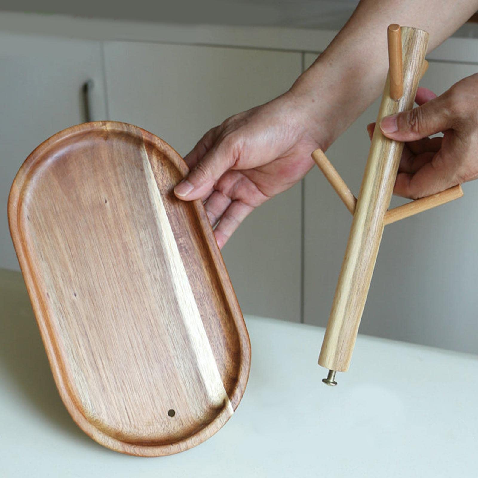 4 Haken Holz Tassenständer Halter Baum Kaffeetasse Aufbewahrungsständer, Dunkelbraun, 28x16x27cm Regal (Farbe: Hellbraun, Größe: 28x16x27cm)