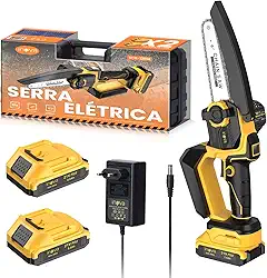 Motoserra elétrica à Bateria 6',Serra Eletrica 21V Bivolt com 2 baterias de 2,0 Ah, Corta Bambu Madeira Lenha Galhos, Domestico motosserra para jardim para poda de árvores