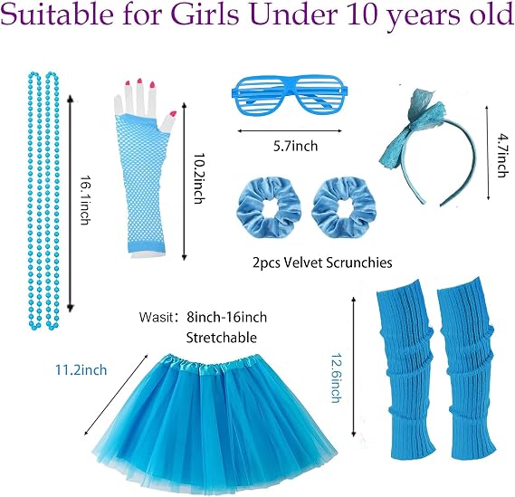 Girls 80s Outfit Costume Accessories 7pcs 70s 1980s 90s Costumes