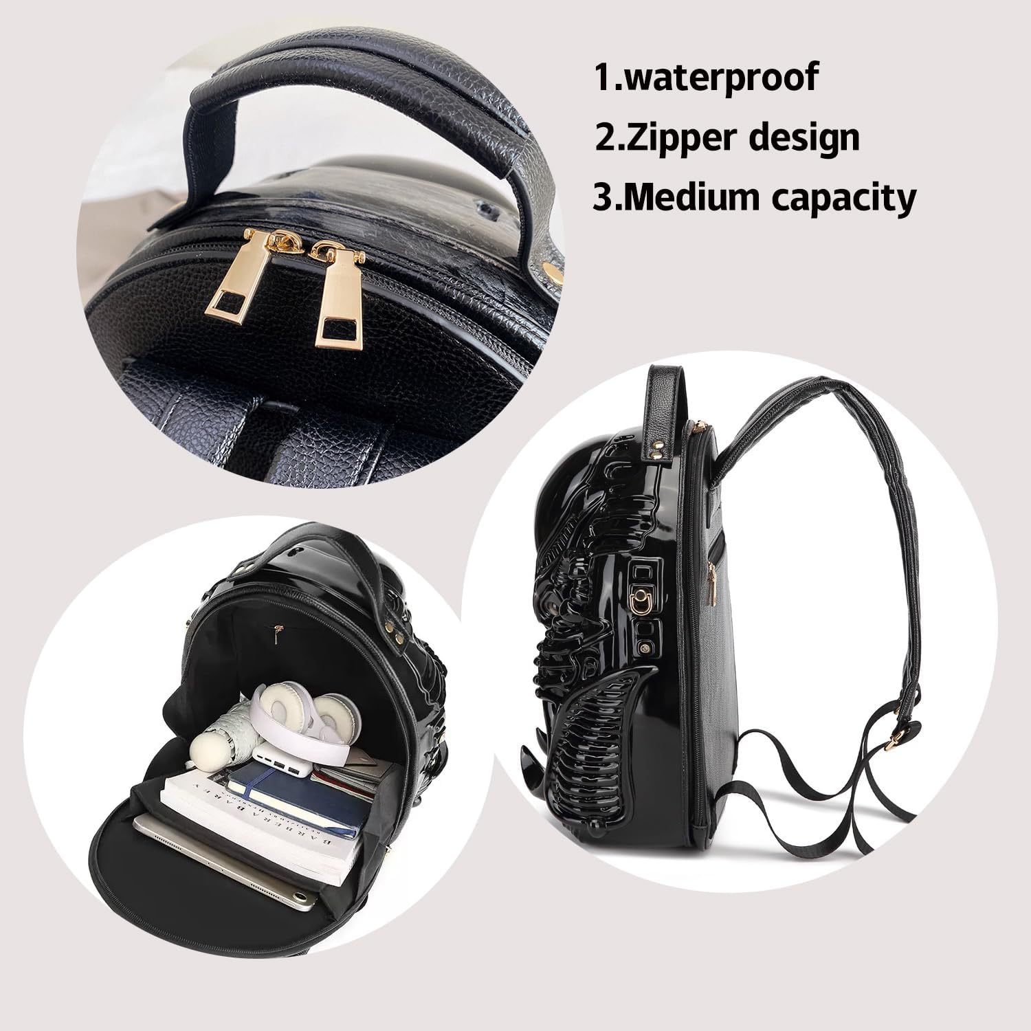 Men Goth Bag Alien Y2K Backpack Xenomorph Costume for Women Outdoor (black) - Image 3