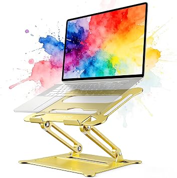 Urmust Laptop Notebook Stand Holder Adjustable Laptop Stand Portable Computer Riser Compatible with MacBook Air Pro HP Dell XPS Lenovo All Laptops 10-15.6"Gold