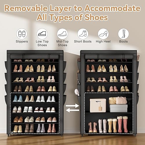 Miniatura 6 de Zapatero con tapa, organizador de zapatos de 8 niveles de alto para 36 a 45 pares de zapatos y botas, estante grande de almacenamiento de zapatos