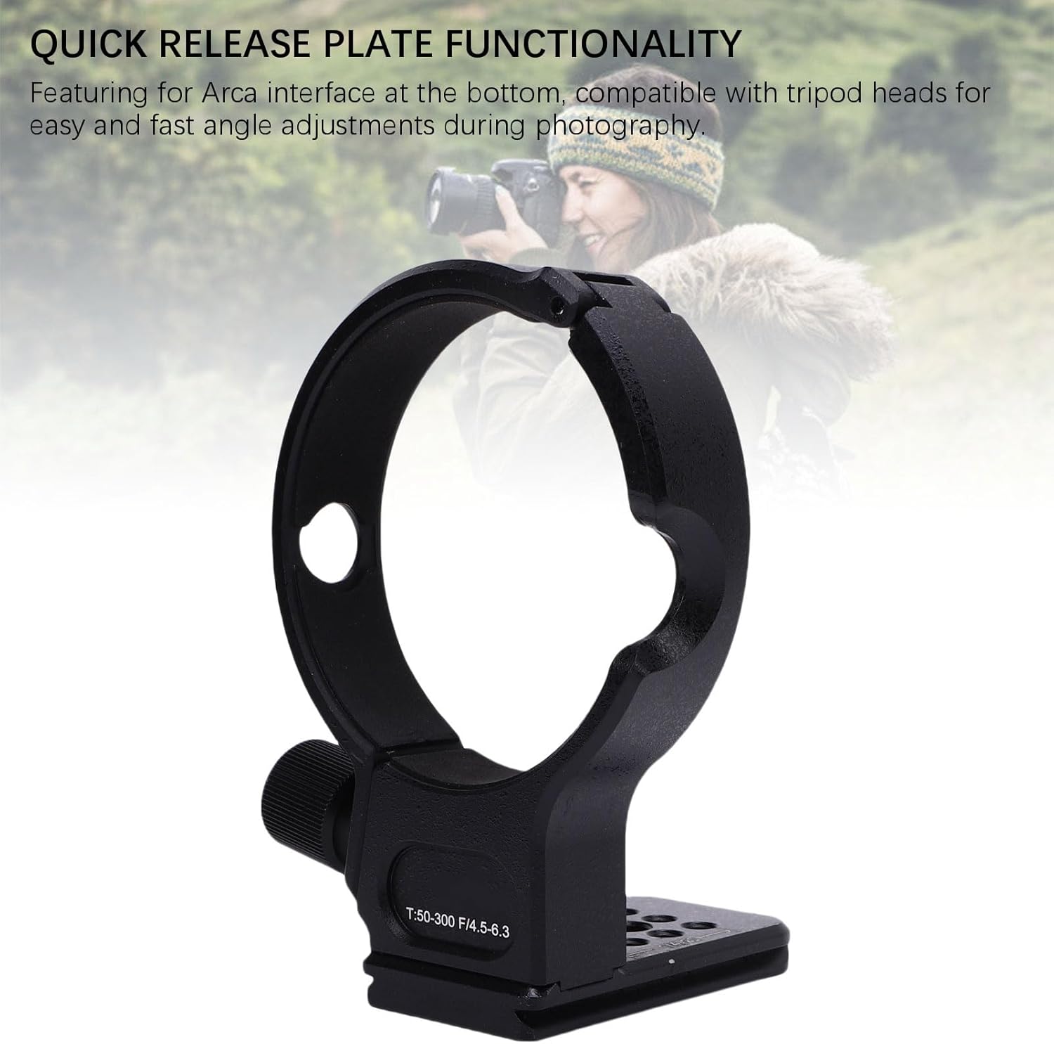 Zopsc T50-300mm Tripod Collar Ring - Metal Lens Mount with Arca Swiss Plate - 1/4" & 3/8" Screw Holes for Tripods Sliders