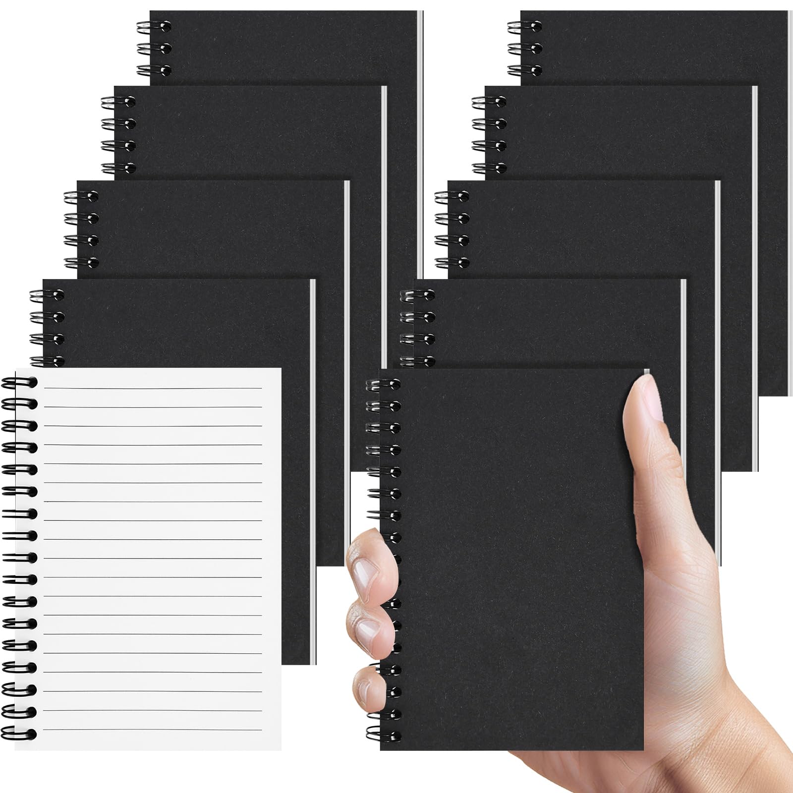 RITOLLO 10 Pack A6 Spiral Notebook, Small Lined Notepads with 50 Sheets/100 Pages, Black Cover Pocket Size Wirebound Note Books for School Office Students (Lined)