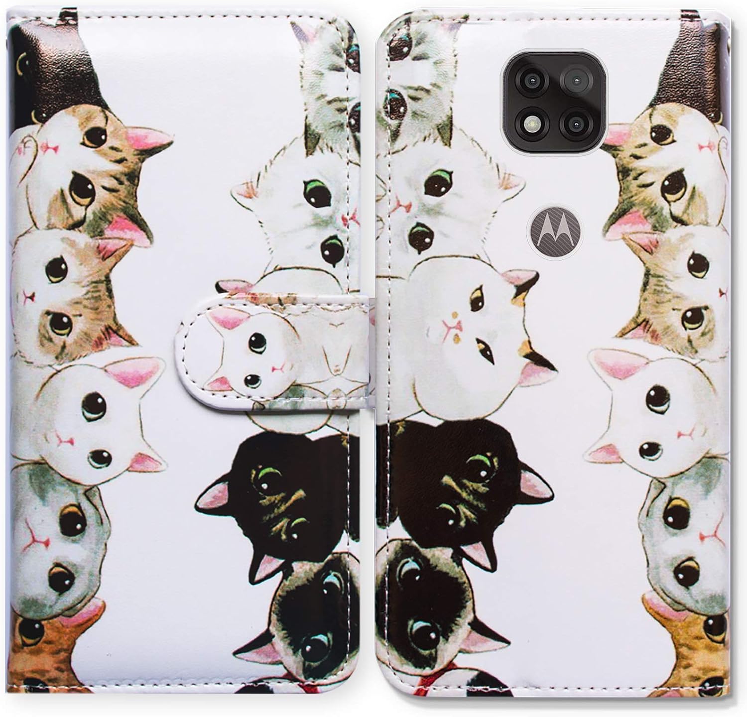 Bcov Moto G Power 2021 Case [Not Fit G Power 2020], White Black Cute Cats Leather Flip Phone Case Wallet Cover with Card Slot Holder Kickstand for Motorola Moto G Power 2021