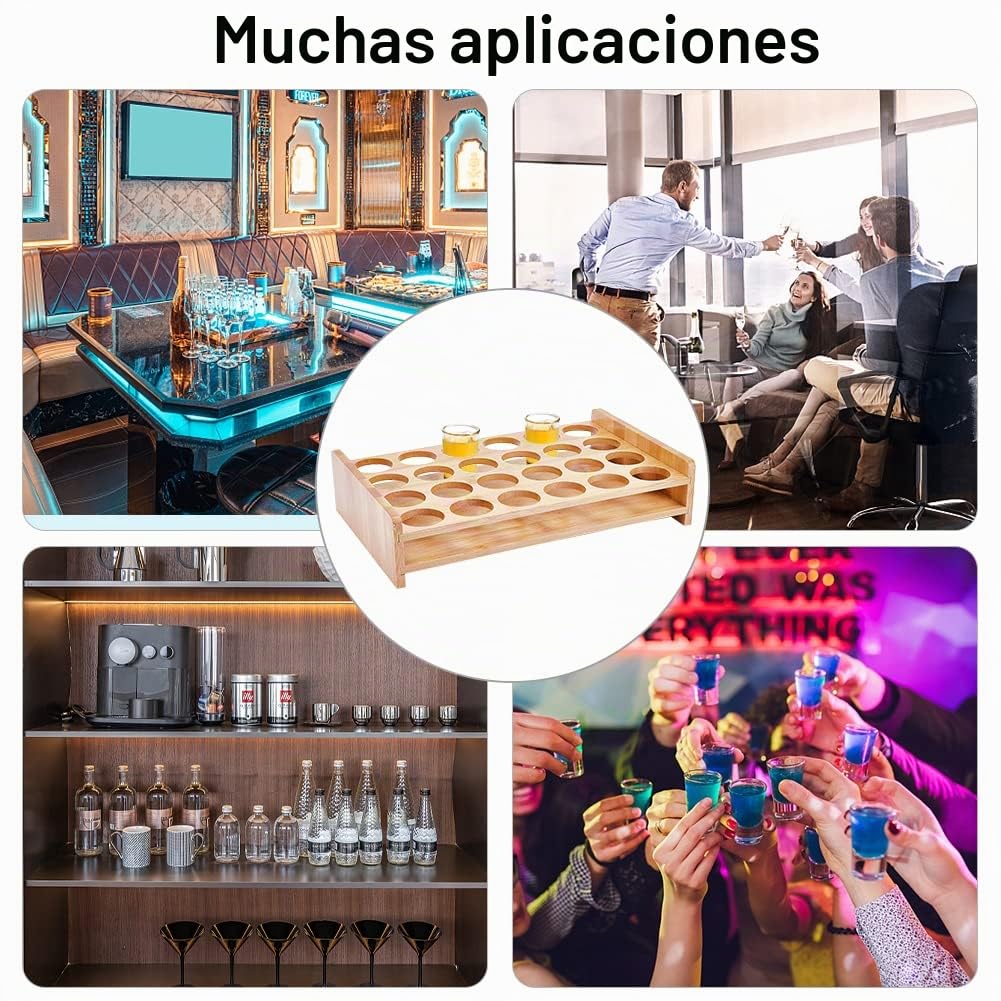 NBEADS 24 Soporte para Vaso de Chupito, Agujero: Bandeja de Vaso de Chupito de 1.47 Pulgada Bandeja de Servicio de Vaso de Chupito de Bambú para Fiesta Bar Club Bar Reunión Familiar