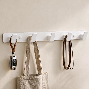 White Coat Rack Wall Hooks for Hanging Heavy Duty Door Hooks with 5 Hooks Key Holder for Wall Hat Rack for Entrance Coat Hook